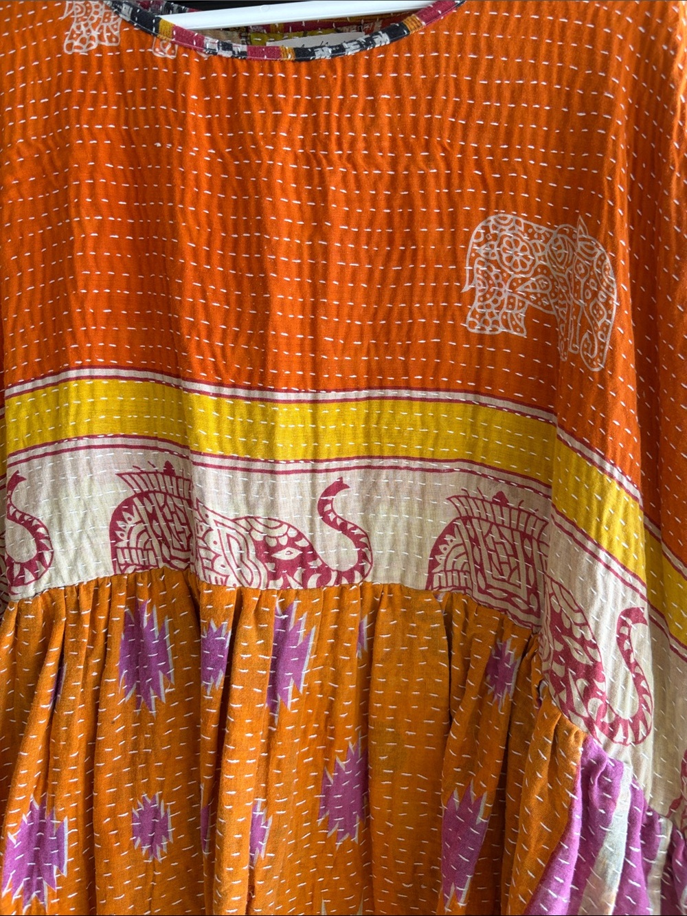 Bohemian Orange Elephant Print Peasant Top - Picture 3 of 6